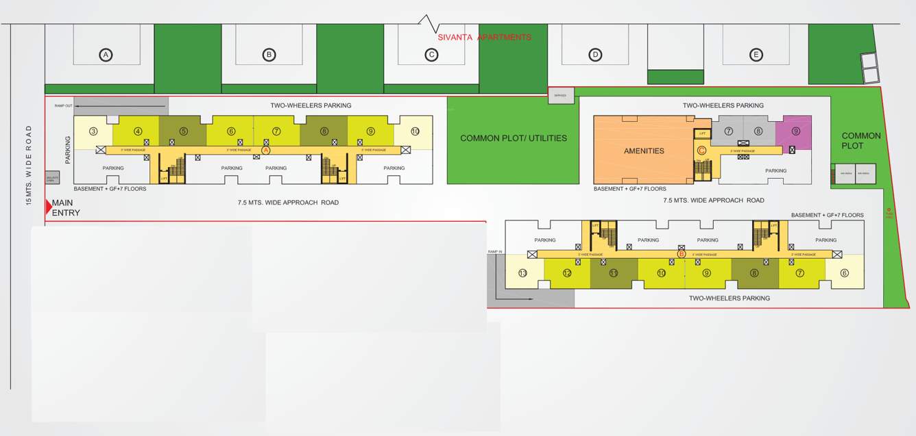  shaunak apartments Block A,B,C Cluster Plan For Ground Floor