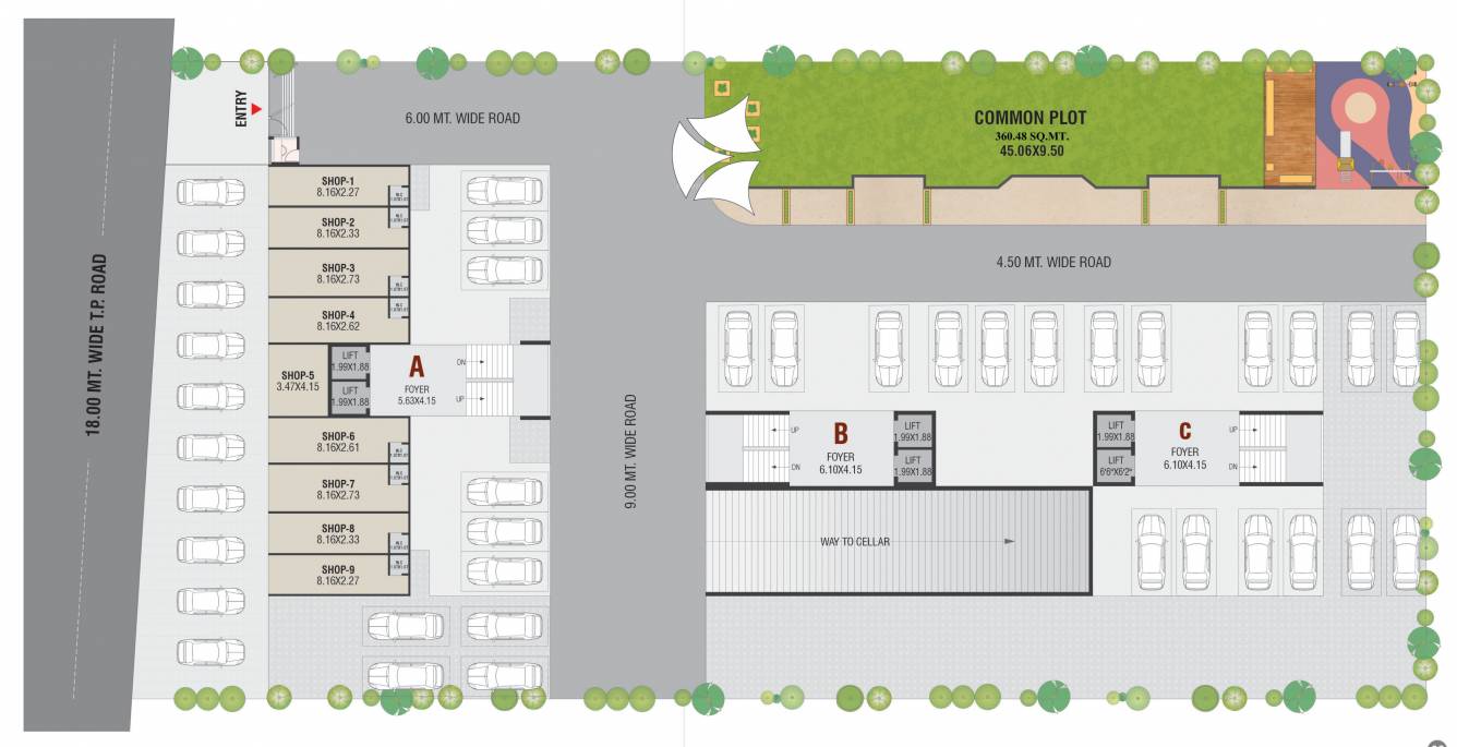  satyam elegance Block A, B And C Cluster Plan for ground Floor