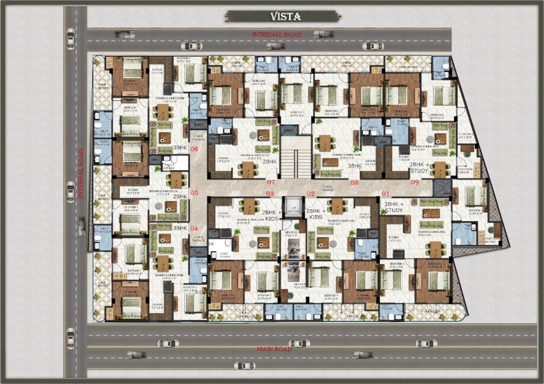 builder vista Tower 1, 2 And 3 Cluster Plan for Typical Floor