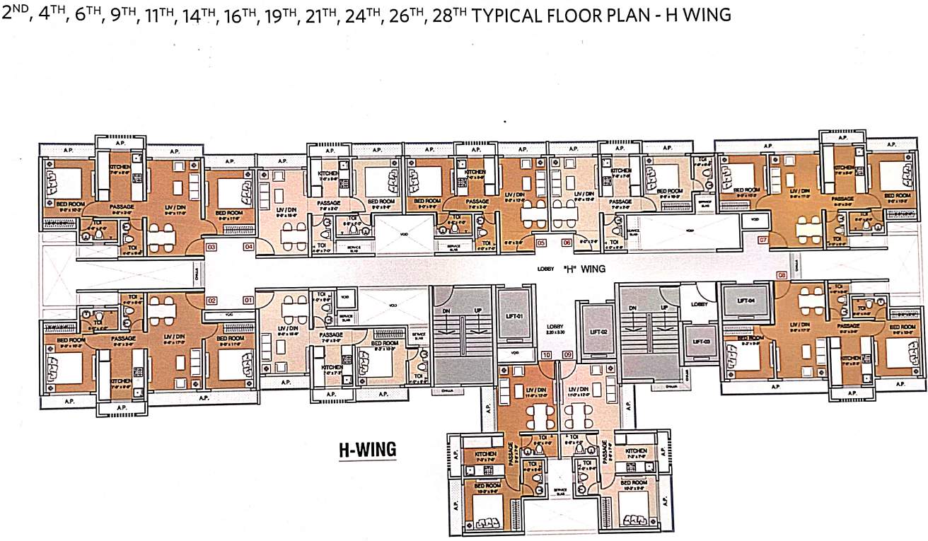  sereno H Wing Cluster Plan From 2nd, 4th, 6th, 9th, 11th, 14th, 16th, 19th, 21th, 24th, 26th, 28th Typical Floor Plan