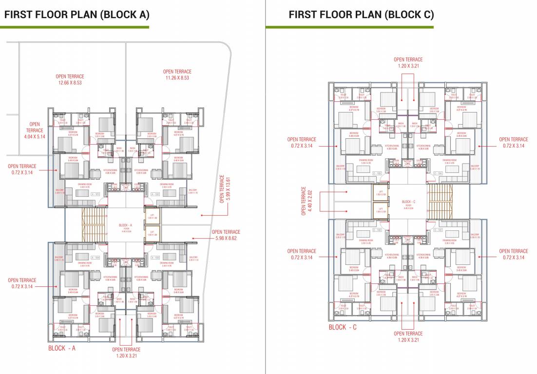  greens Block A And Block C Cluster Plan for 1st Floor