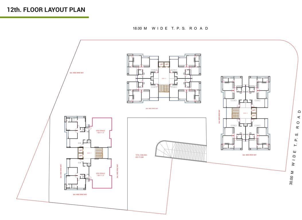  greens Block A, Block B And Block C  Cluster Plan for 12th Floor