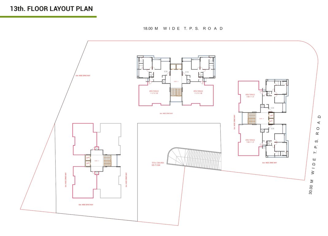  greens Block A, Block B And Block C Cluster Plan for 13th Floor