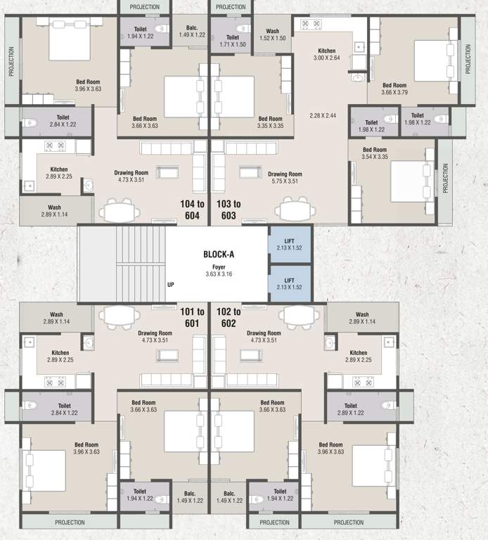  hammash residency block a and c Block A Cluster Plan For Typical Floor Plan
