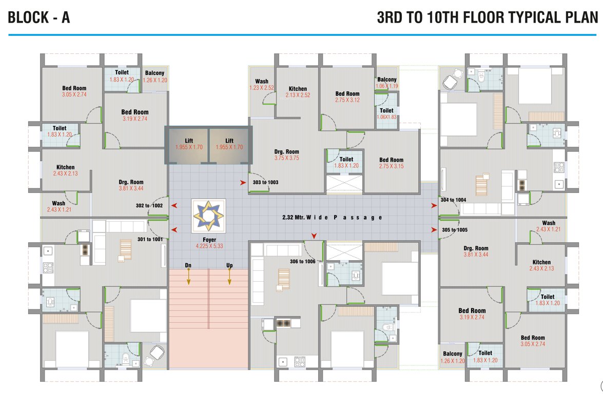  tirupati tower Block A Cluster Plan from 3rd to 10th Floor