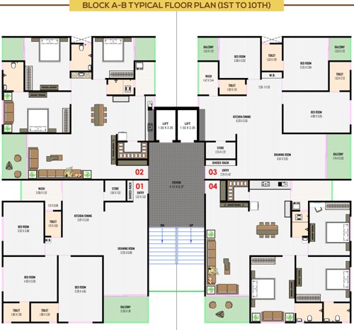  exotica Block- A, B Cluster Plan From 1st To 10th Floor