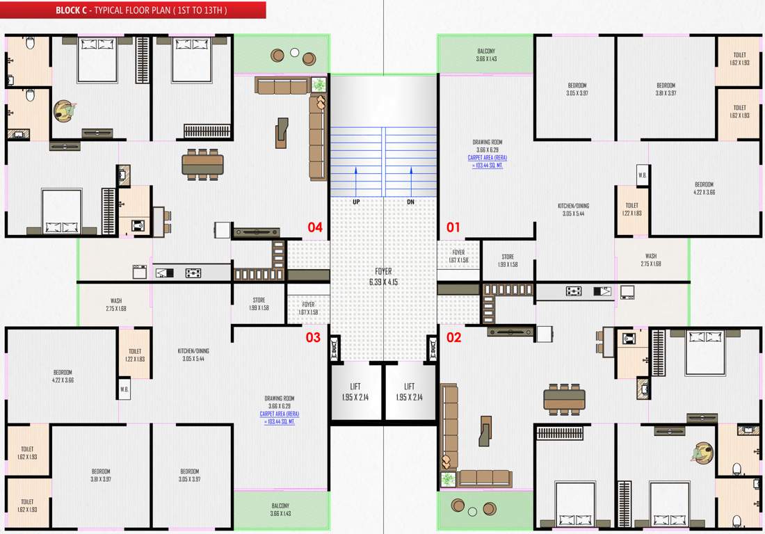  shreedhar parisar Block C Cluster Plan From 1st To 13th Floor