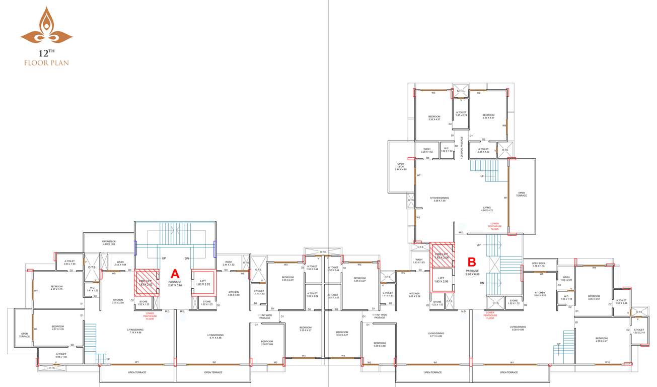  pramukh shanti Block  A, B Cluster Plan For 12th Floor