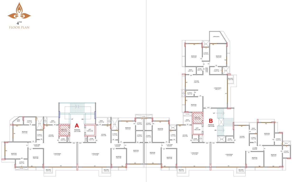  pramukh shanti Block  A, B Cluster Plan For 4th Floor