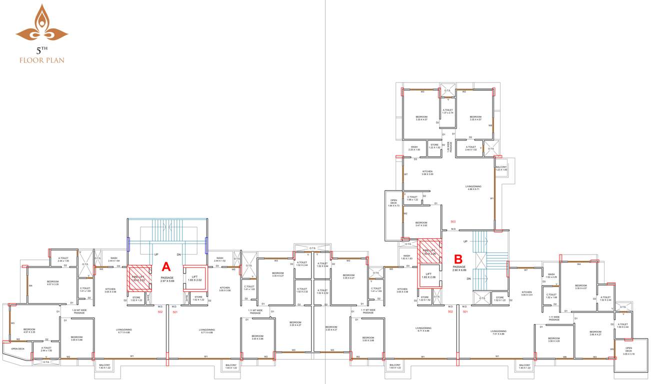  pramukh shanti Block  A, B Cluster Plan For 5th Floor