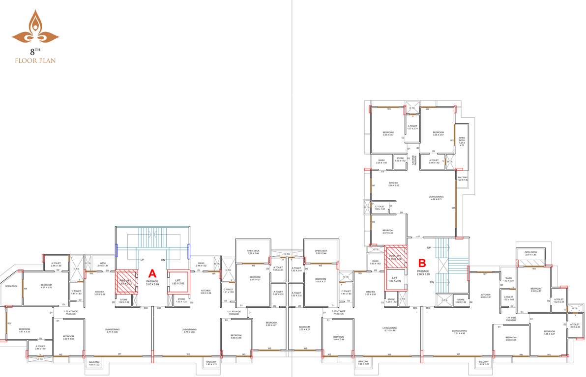  pramukh shanti Block  A, B Cluster Plan For 8th Floor