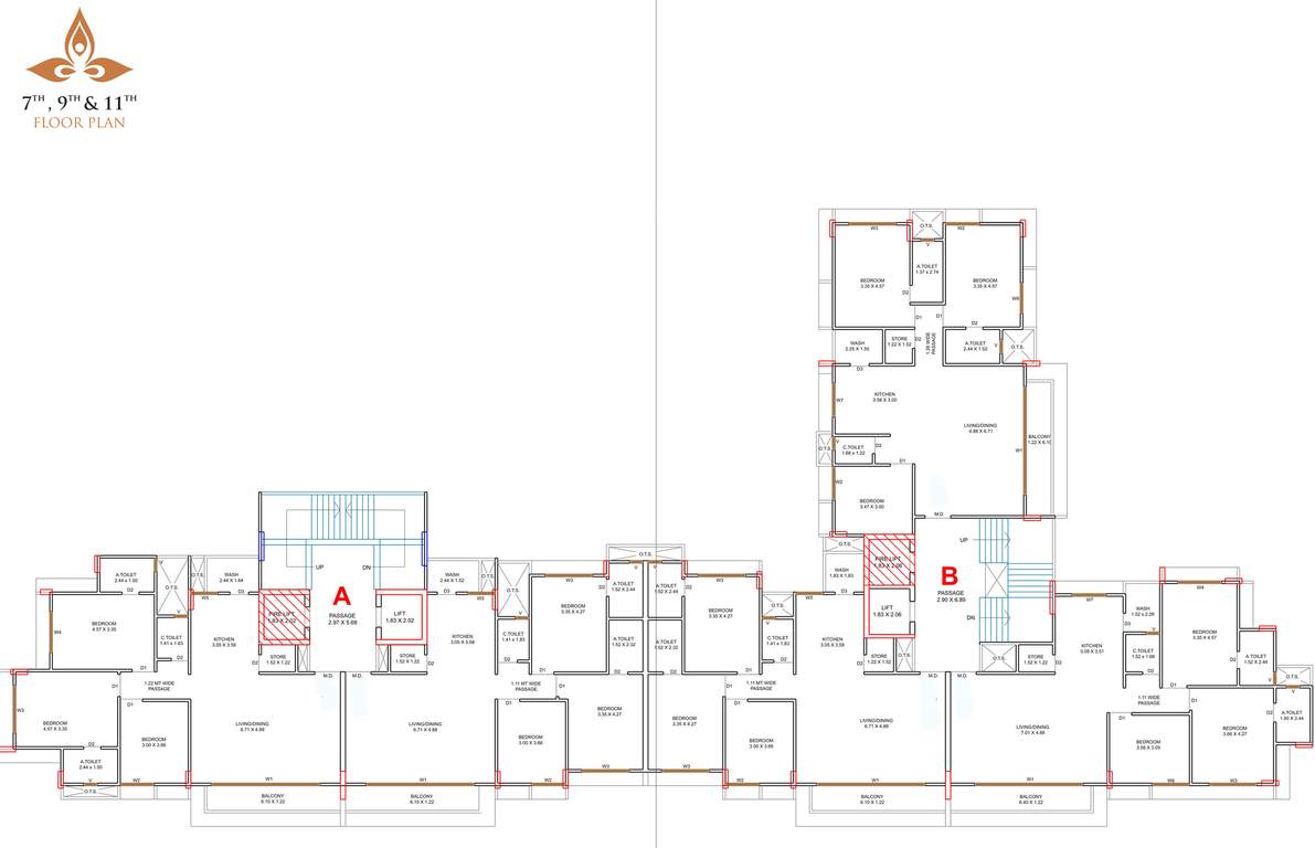  pramukh shanti Block  A, B Cluster Plan From 7th To 11th Floor Expect 8th And 10th Floor