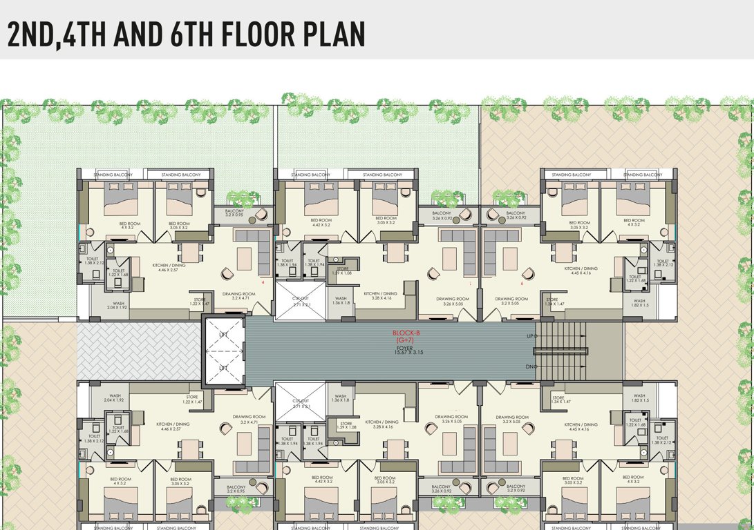 maruti icon B Cluster Plan For 2nd, 4th And 6th Floor