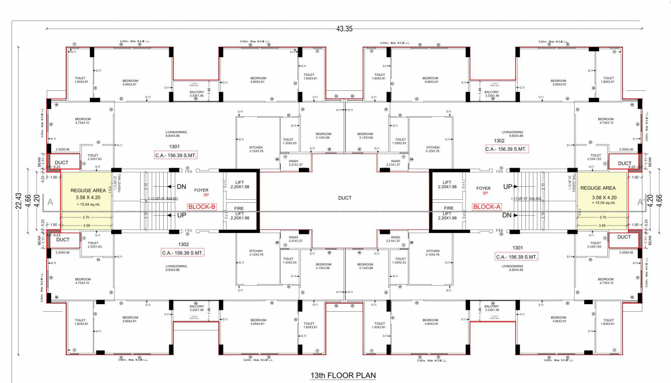  sujal apartment Block A & B Cluster Plan for 13th Floor