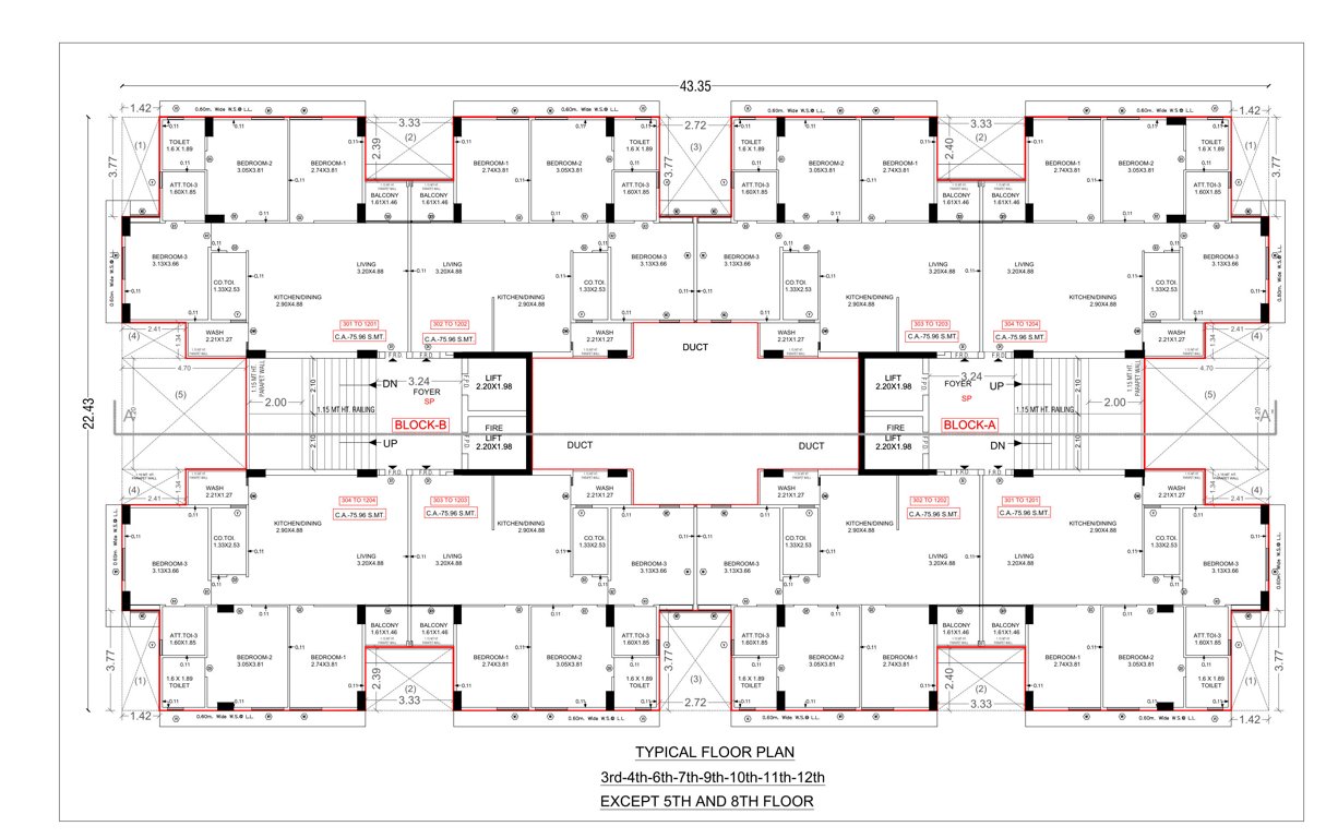  sujal apartment Block A & B Cluster Plan from 3rd to 12th Floor