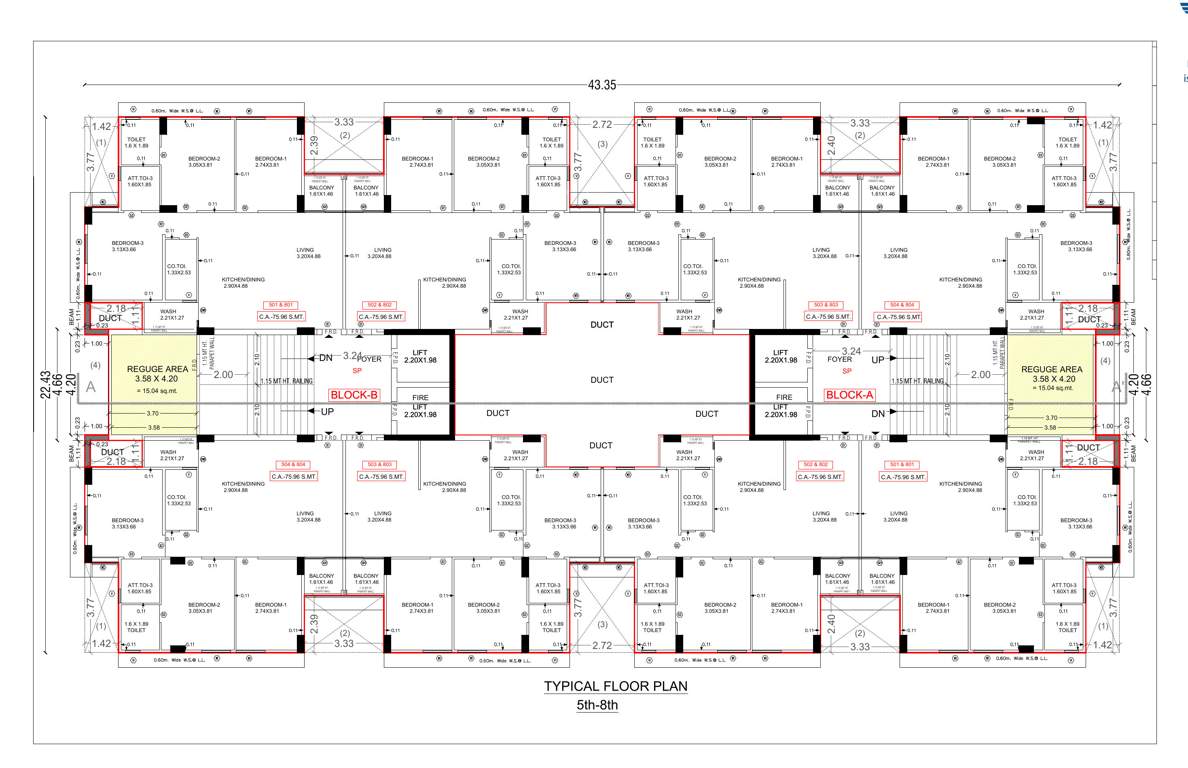  sujal apartment Block A & B Cluster Plan from 5th to 8th Floor