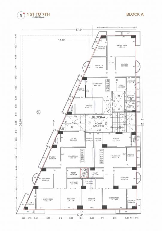  prime Block A Cluster Plan from 1st to 7th Floor