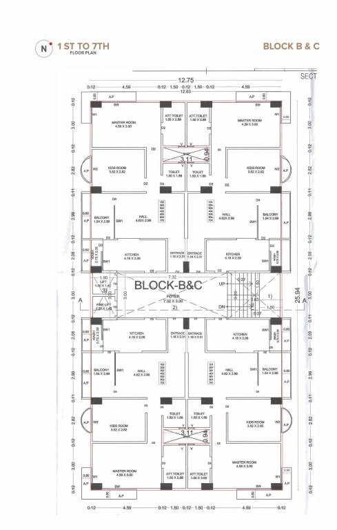  prime Block B And C Cluster Plan from 1st to 7th Floor