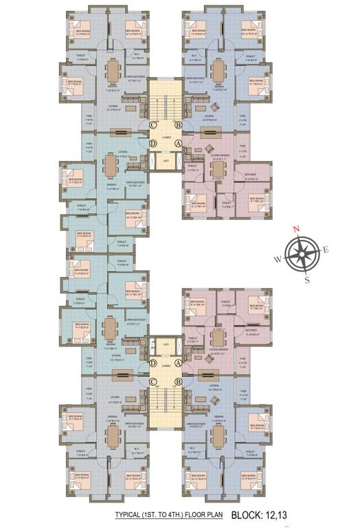  roopkatha Block 12 & 13 Cluster Plan from 1st to 4th Floor