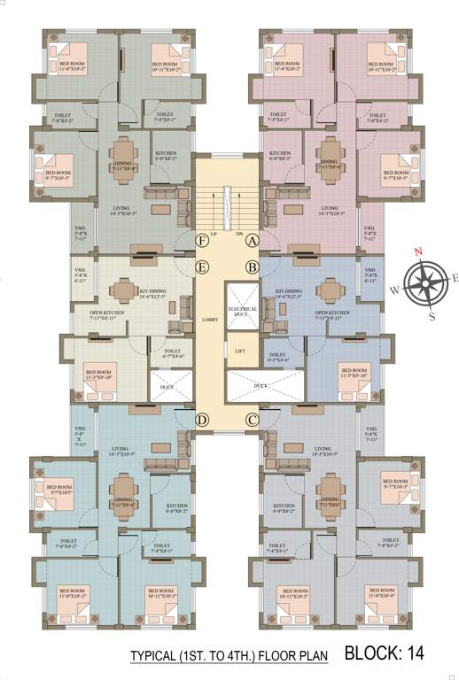  roopkatha Block 14 Cluster Plan from 1st to 4th Floor