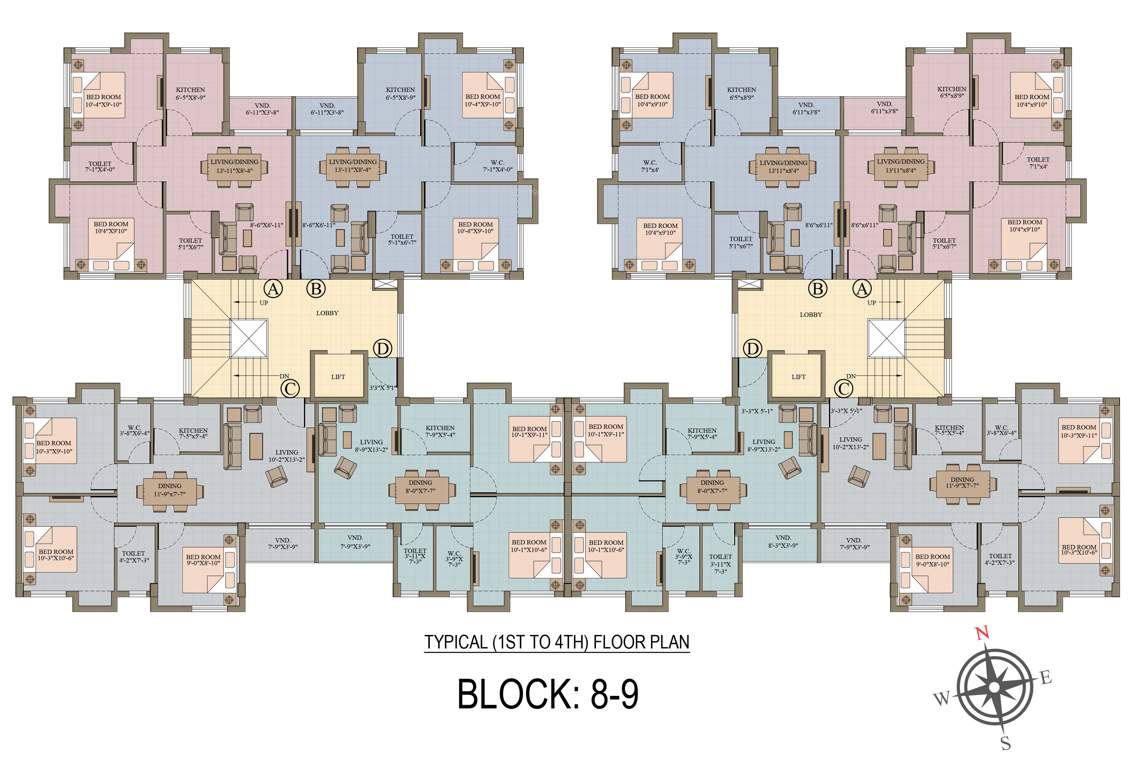  roopkatha Block 8 & 9 Cluster Plan from 1st to 4th Floor