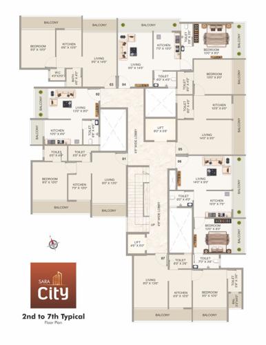  city City Cluster Plan from 2nd to 7th Floor