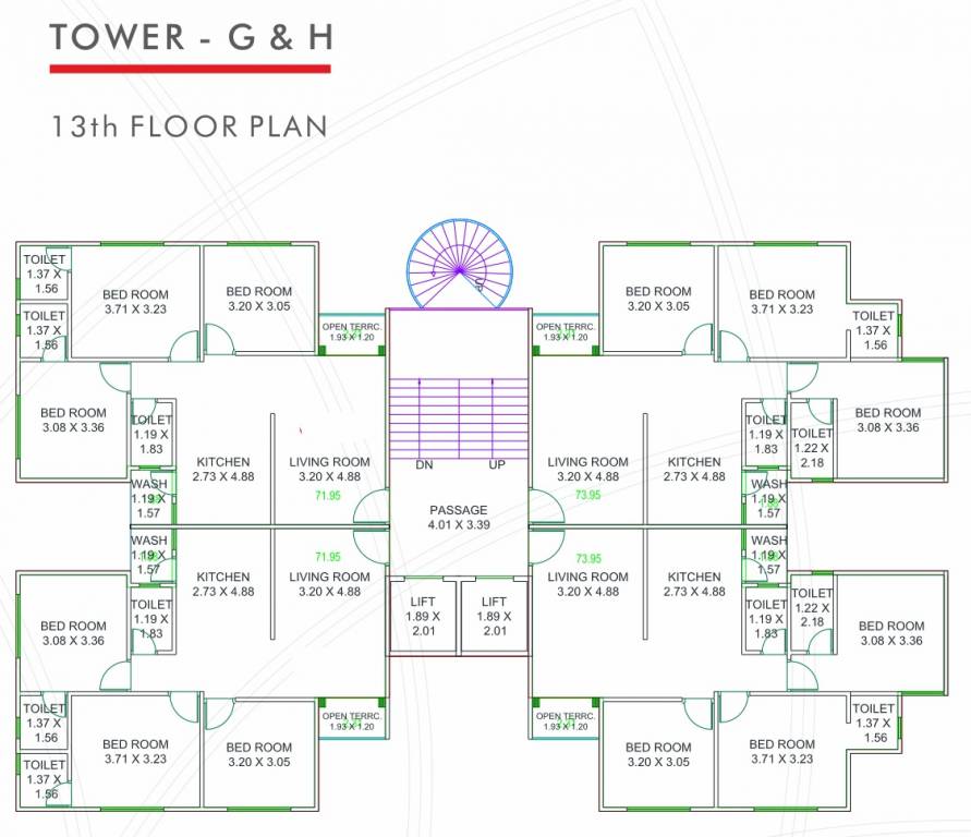vivanta G And H Cluster Plan For 13th Floor
