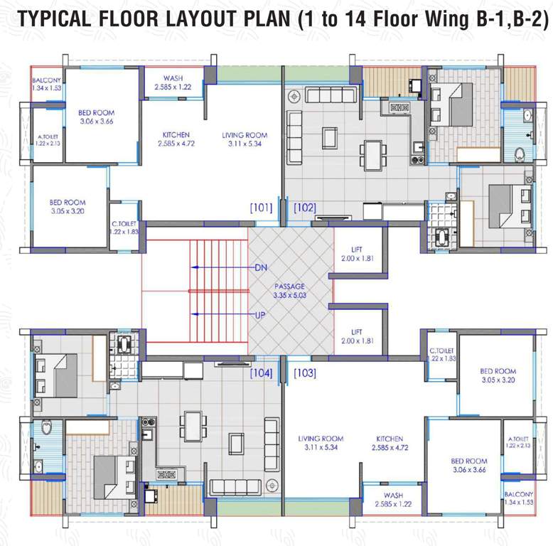 sky nand heights Block B1 And B2 Cluster Plan from 1st to 14th Floor