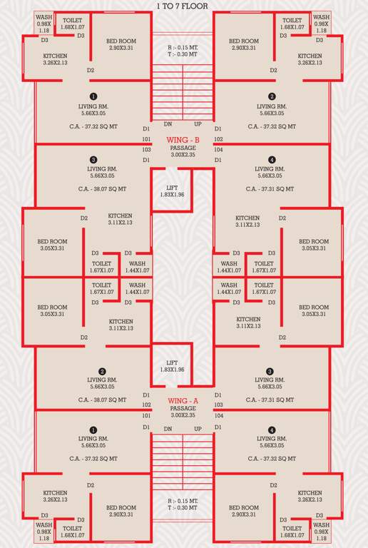 blue heaven Block A And B Cluster Plan from 1st to 7th Floor
