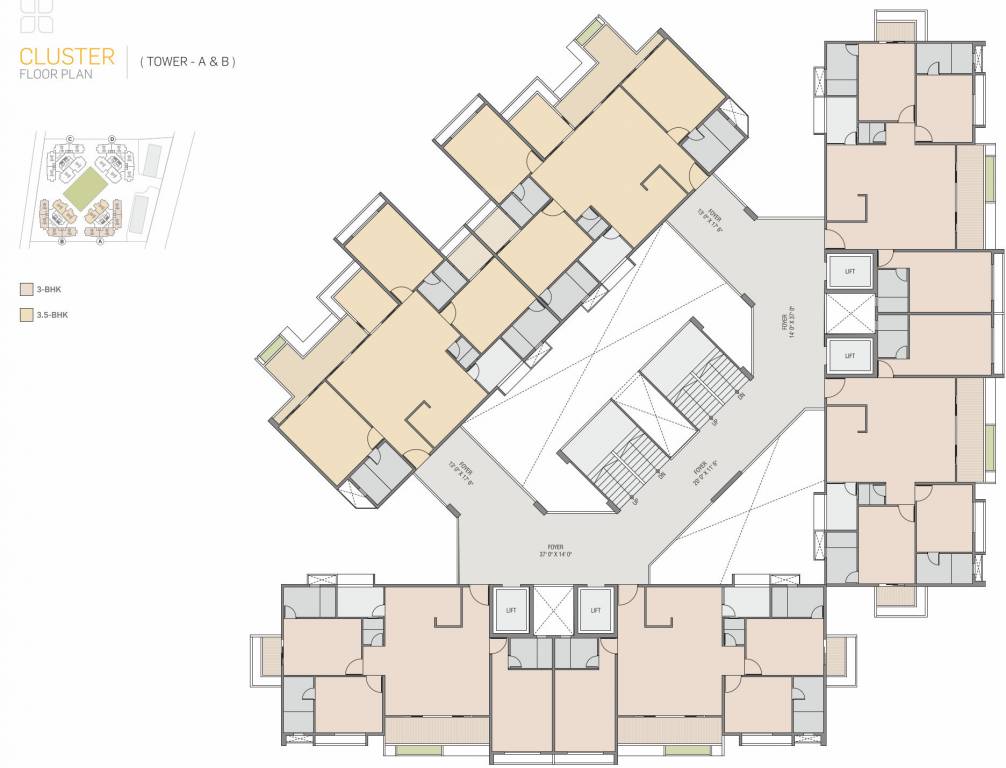  pristine Tower A, B Typical Cluster Plan