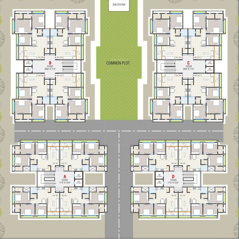  shreenath lavish Block A,B,C,D Cluster Plan For Typical Floor Plan
