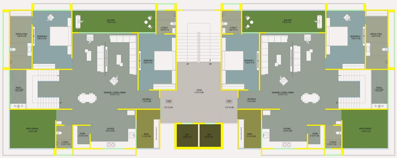  kalhar wing Block A And C Cluster Plan For 12th Floor