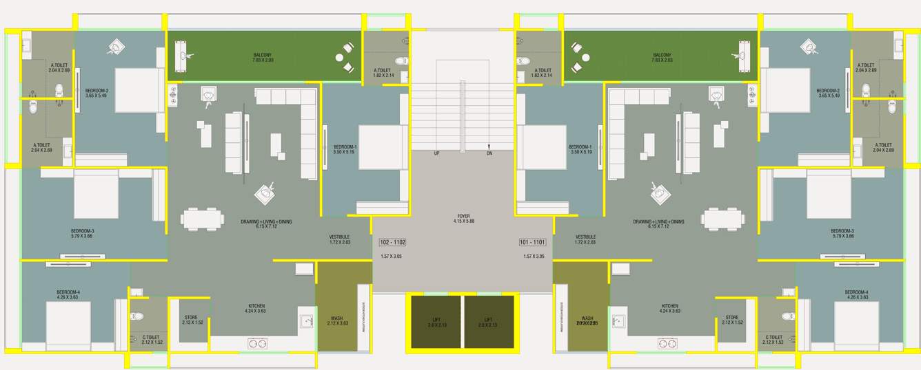  kalhar wing Block A And C Cluster Plan For Typical Floor Plan
