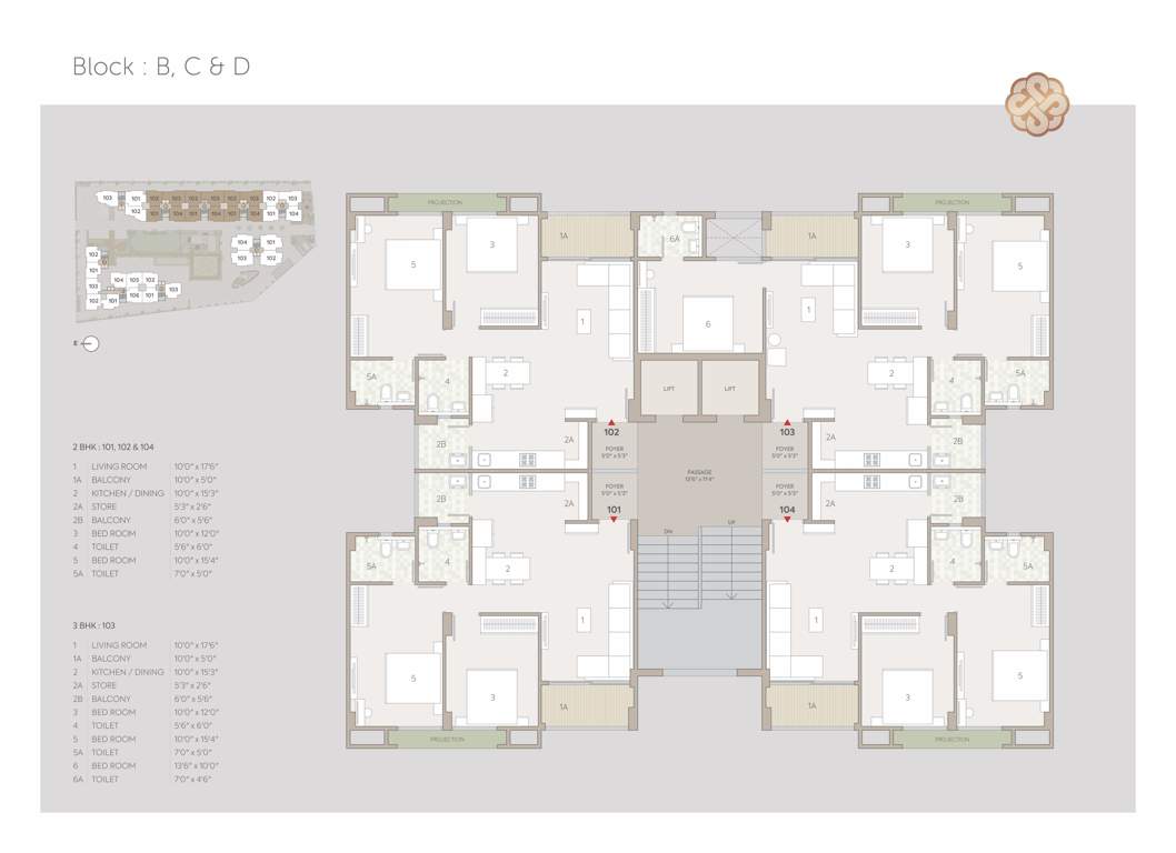  adhishthan luxuria Block B, C & D Cluster Plan for Typical Floor