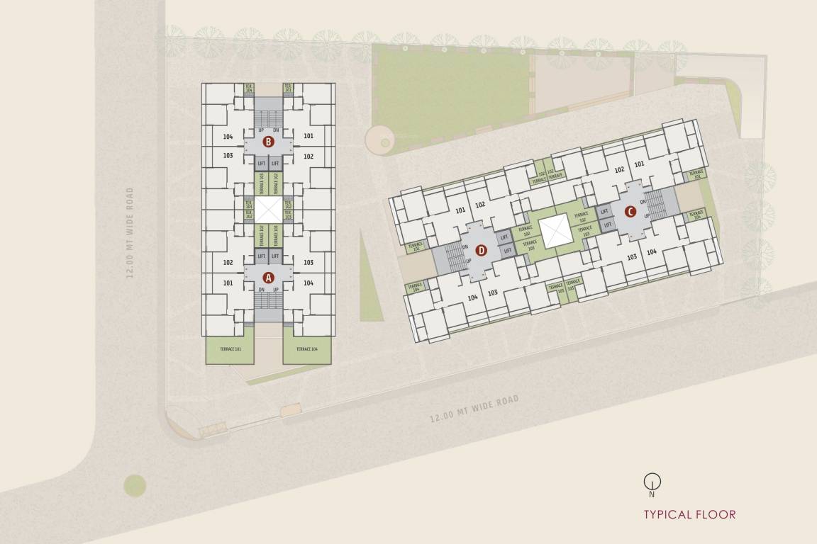  luminous Block A, Block B, Block C, Block D Typical Cluster Plan