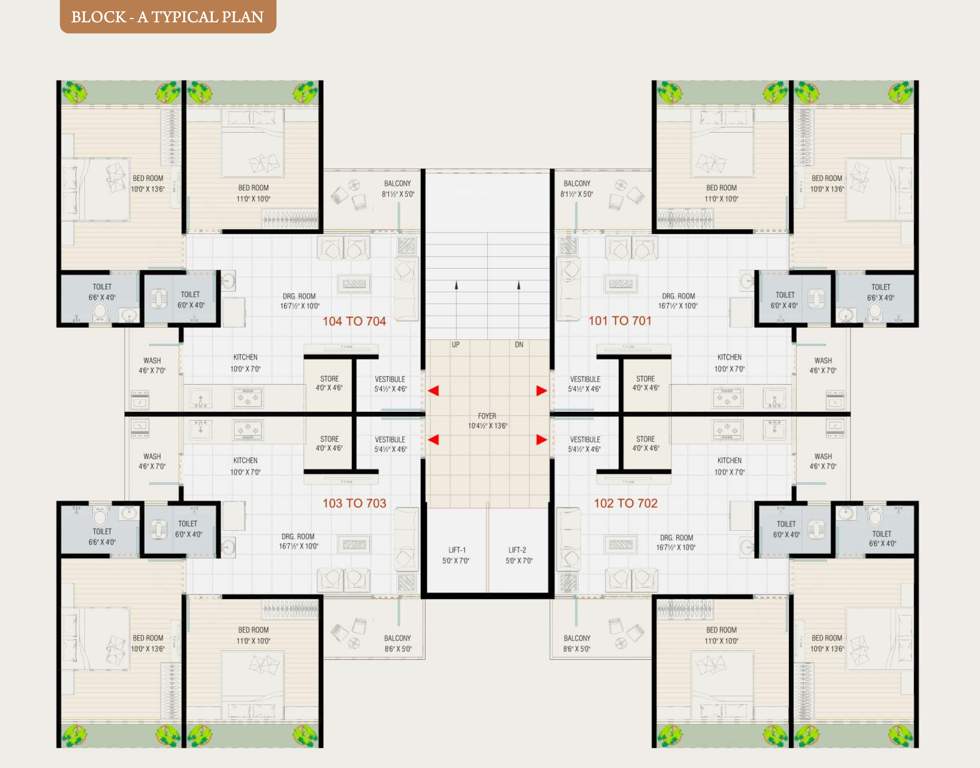  vraj residency Block A Cluster Plan from 1st to 7th Floor