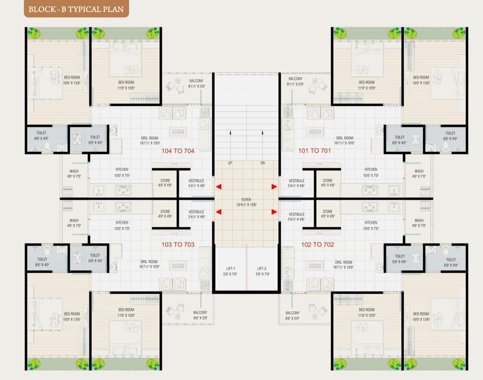  vraj residency Block B Cluster Plan from 1st to 7th Floor