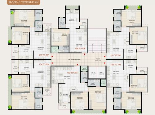  vraj-residency Block C Cluster Plan from 1st to 7th Floor