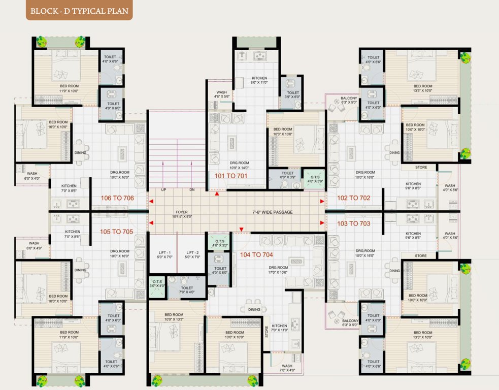  vraj residency Block D Cluster Plan from 1st to 7th Floor