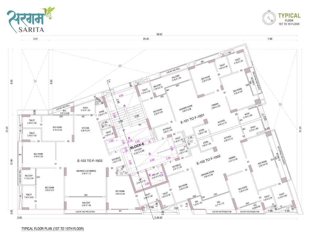  sarita Block E Cluster Plan from 1st to 10th Floor