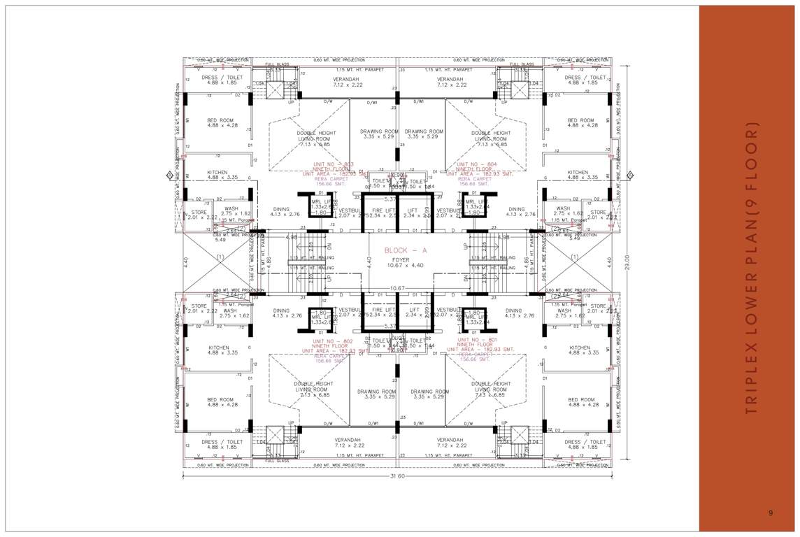  saral paradise and sky luxuria Block A Cluster Plan for 9th Floor