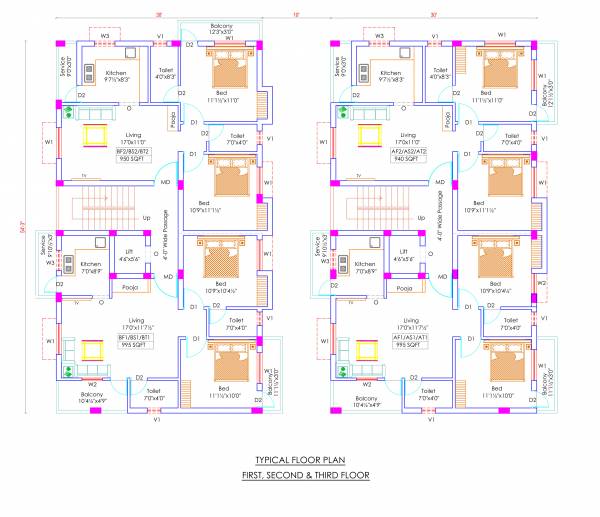  om-muruga-flats Block A Cluster Plan from 1st to 3rd Floor