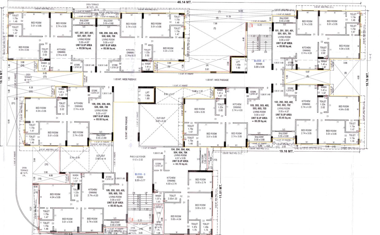  garden paradise 2 A+B Cluster Plan From 1st To 7th Floor