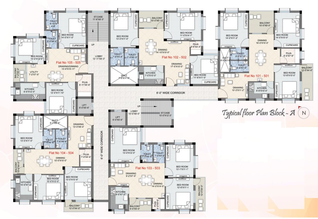  padmananda palace Block A Cluster Plan from 1st to 5th Floor