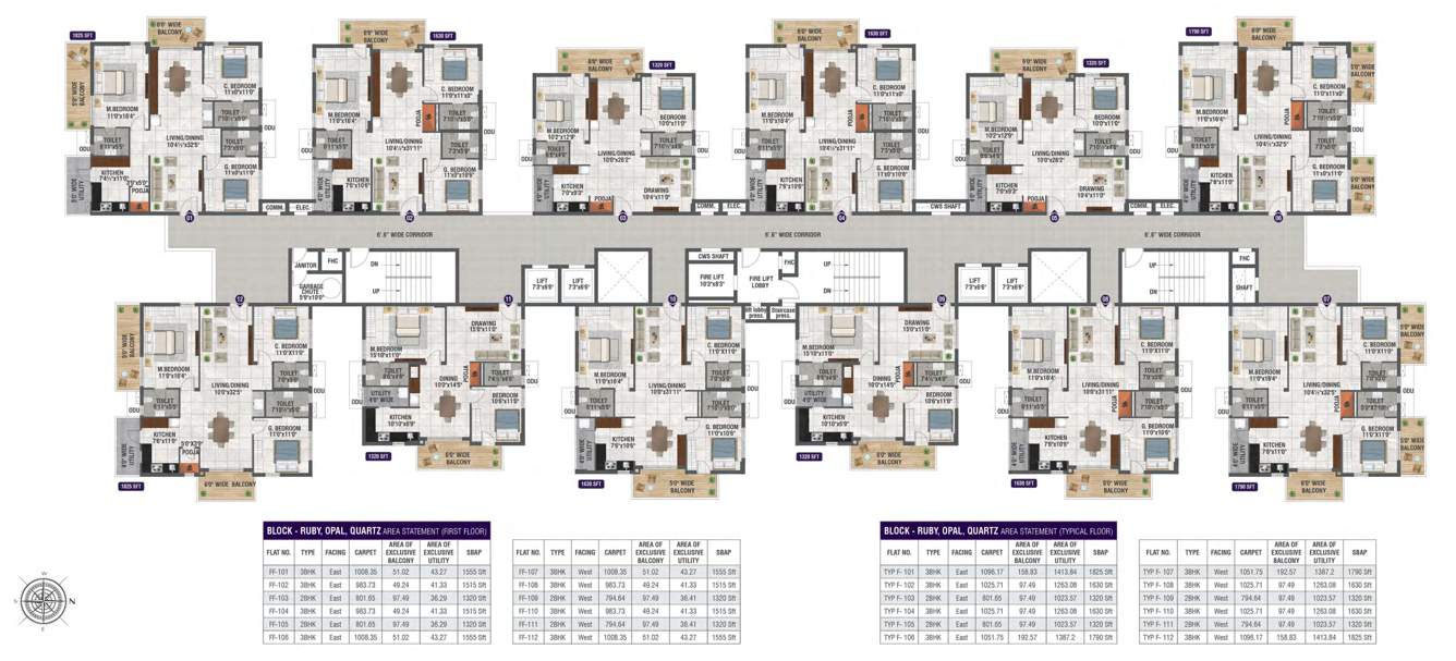  crystal luxury apartments Block Ruby, Opal, Quartz Cluster Plan from ground to 15th Floor