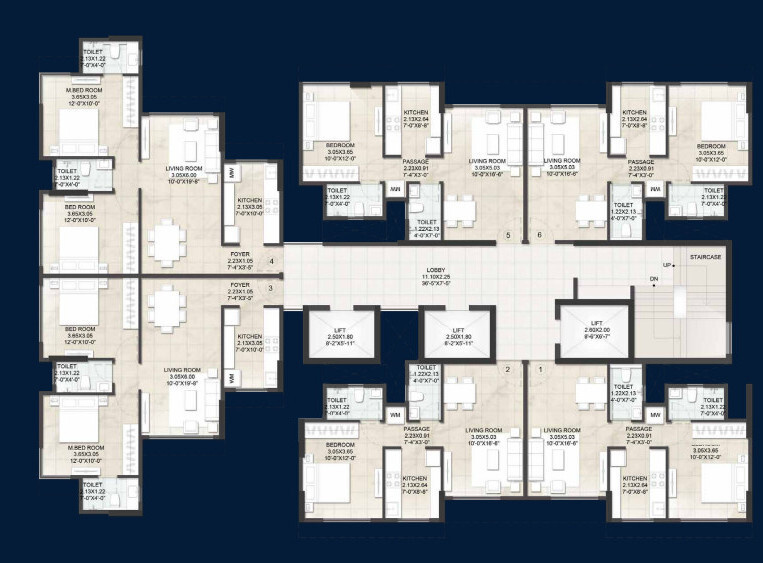  fatima residency Building No 4 Wing B Cluster Plan For Typical Floor Plan
