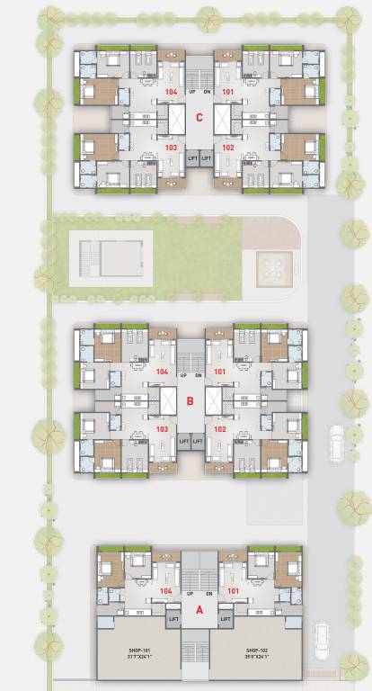  heights Block A,B,C Cluster Plan For 1st Floor
