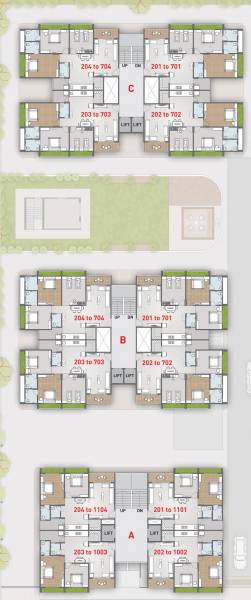  heights Block A,B,C Cluster Plan For Typical Floor Plan