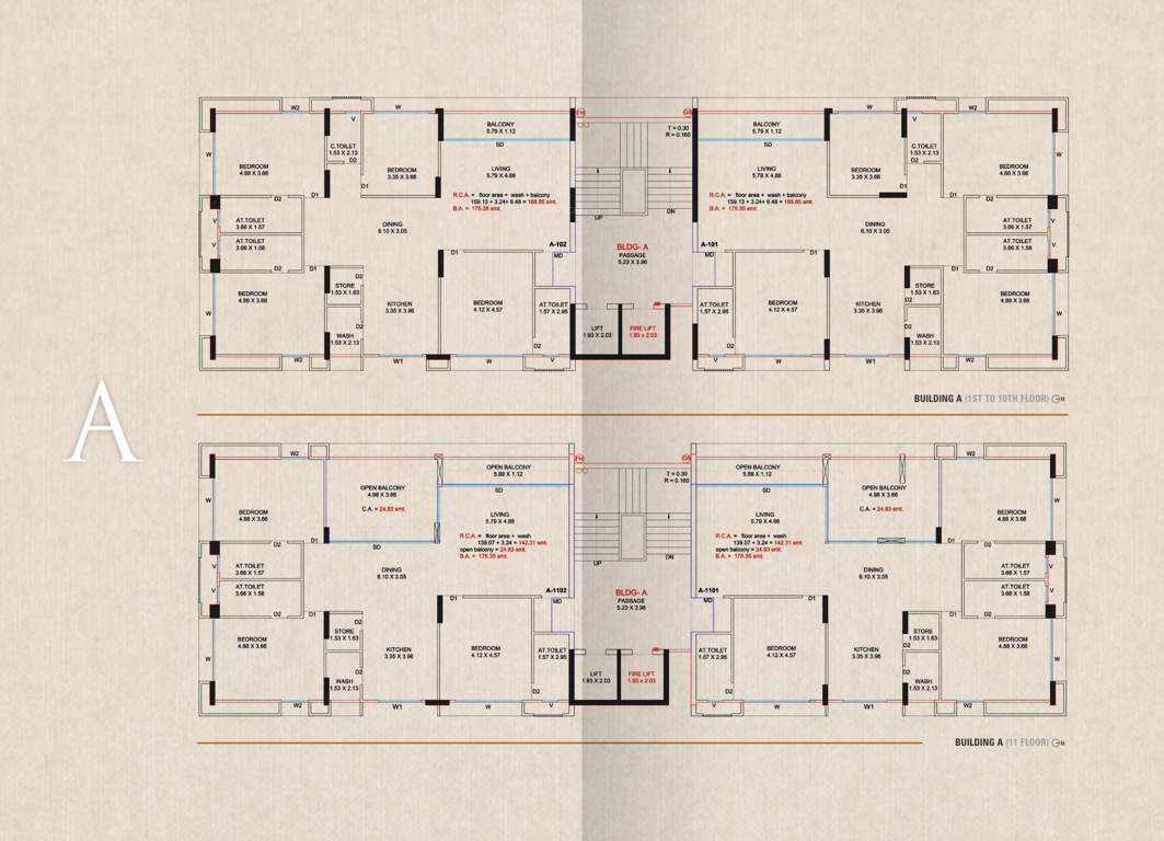  shantinath Block A Cluster Plan from 1st to 11th Floor