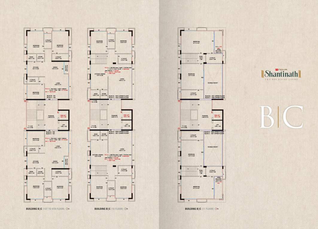 shantinath Block B And C Cluster Plan from 1st to 11th Floor